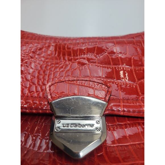 LIZ Claiborne Red Alligator Print Zip Snap Closure Small Outside Pocket - Picture 3 of 16